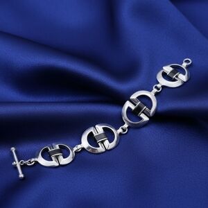 𝅺 Nine West Silver Toggle Link Bracelet Signed 8.5”